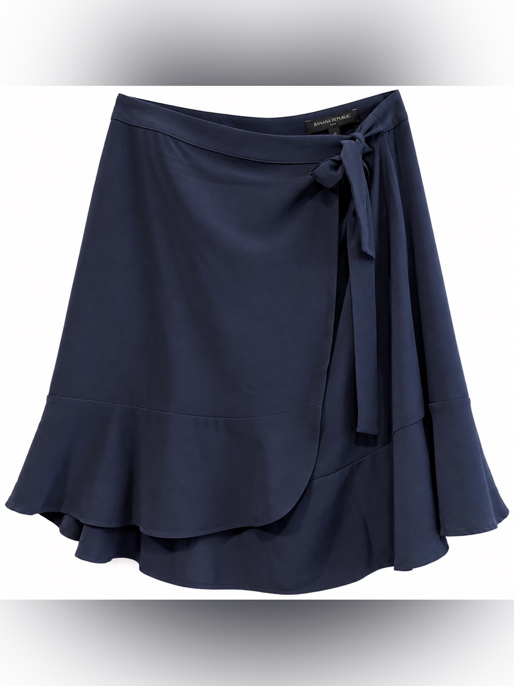 Banana Republic Navy Blue Wrap Ruffle Tie Skirt Size 12 NWT